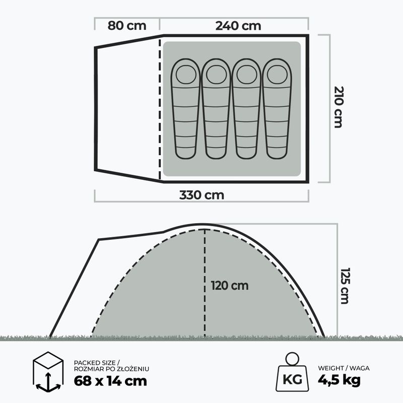 Палатка за къмпинг 4 - местна KADVA CAMPdome 4 green 7