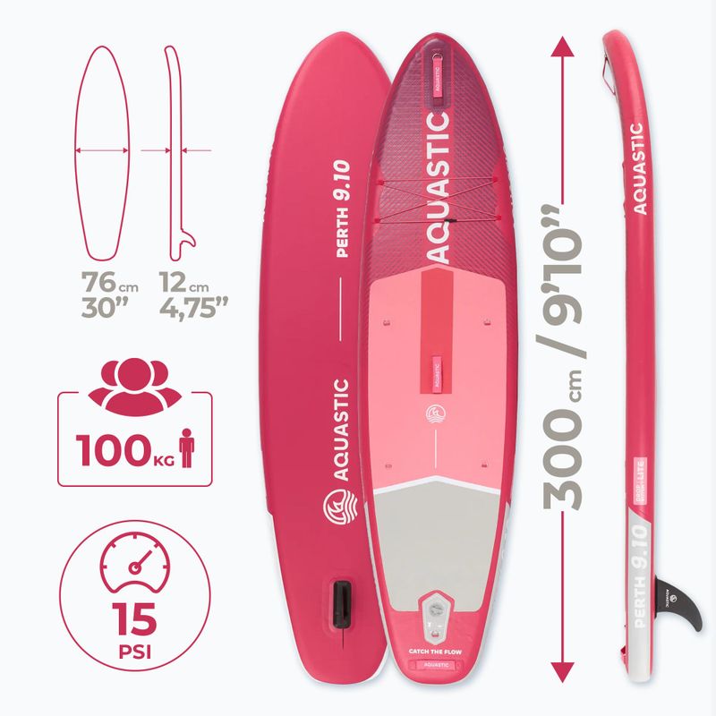 Комплект надуваема дъска SUP AQUASTIC Perth 9'10" pink 24