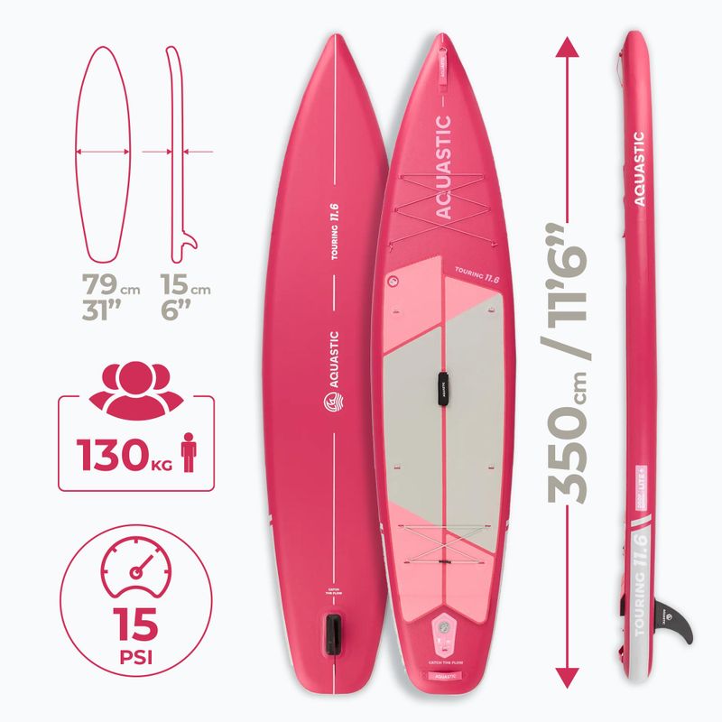 Комплект надуваема дъска SUP AQUASTIC Touring 11'6" pink 27
