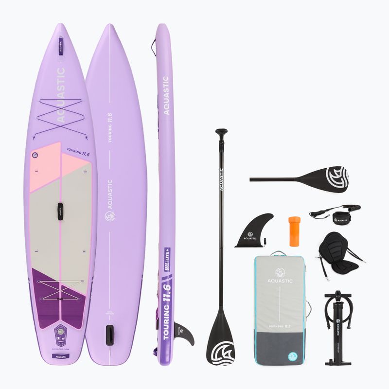 Комплект надуваема дъска SUP Touring 11'6" лилав