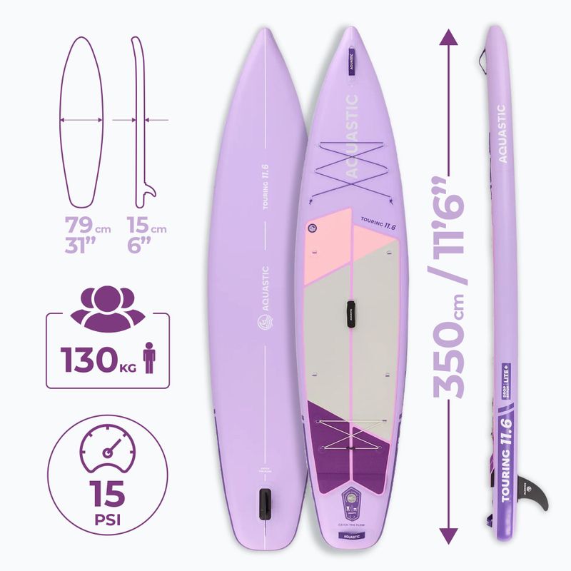 Комплект надуваема дъска SUP AQUASTIC Touring 11'6" purple 20