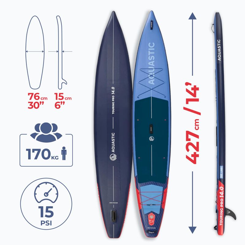 Комплект надуваема дъска SUP AQUASTIC Touring Pro 14'0" dark blue 24