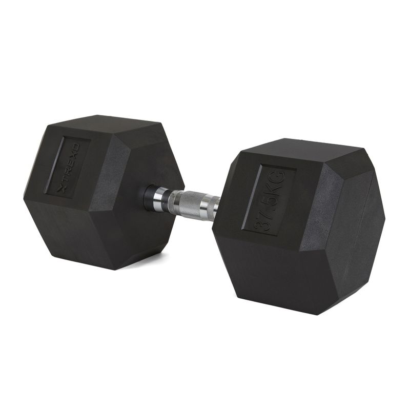 TREXO Hex 37.5 кг гумирани дъмбели 5
