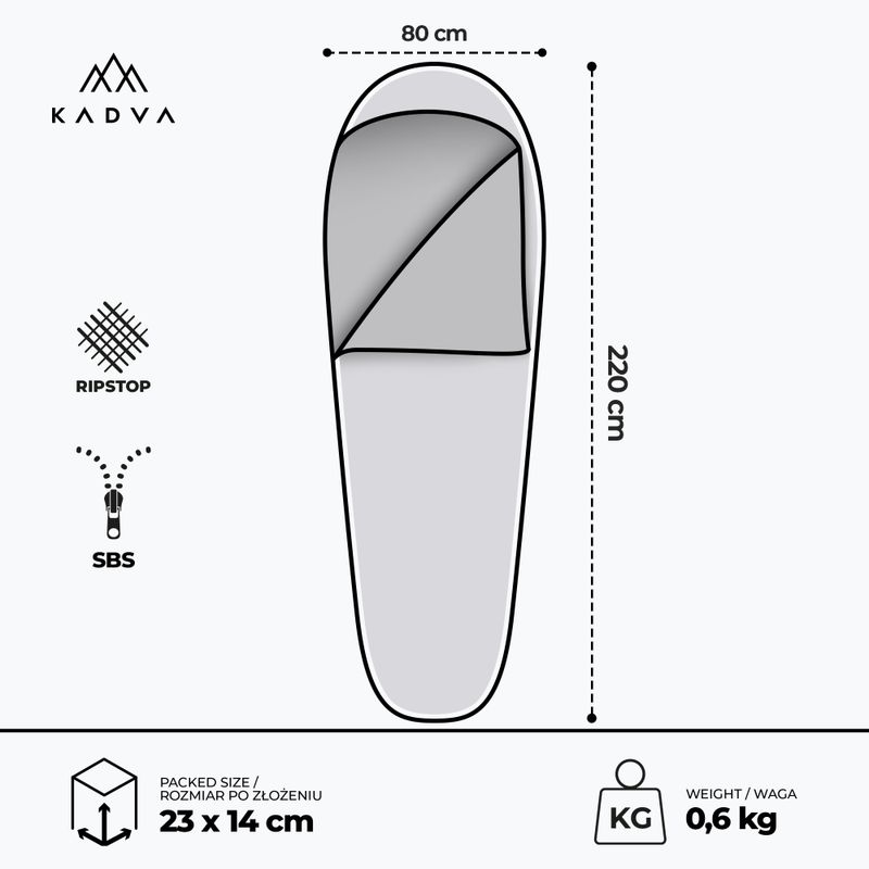 Спален чувал KADVA Light 600 R, десен тъмносин 3
