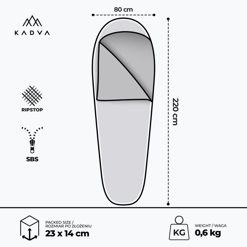 Спален чувал KADVA Light 600 L, ляв, сив 3