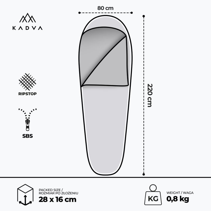 Спален чувал KADVA Light 800 R, десен тъмносин 3