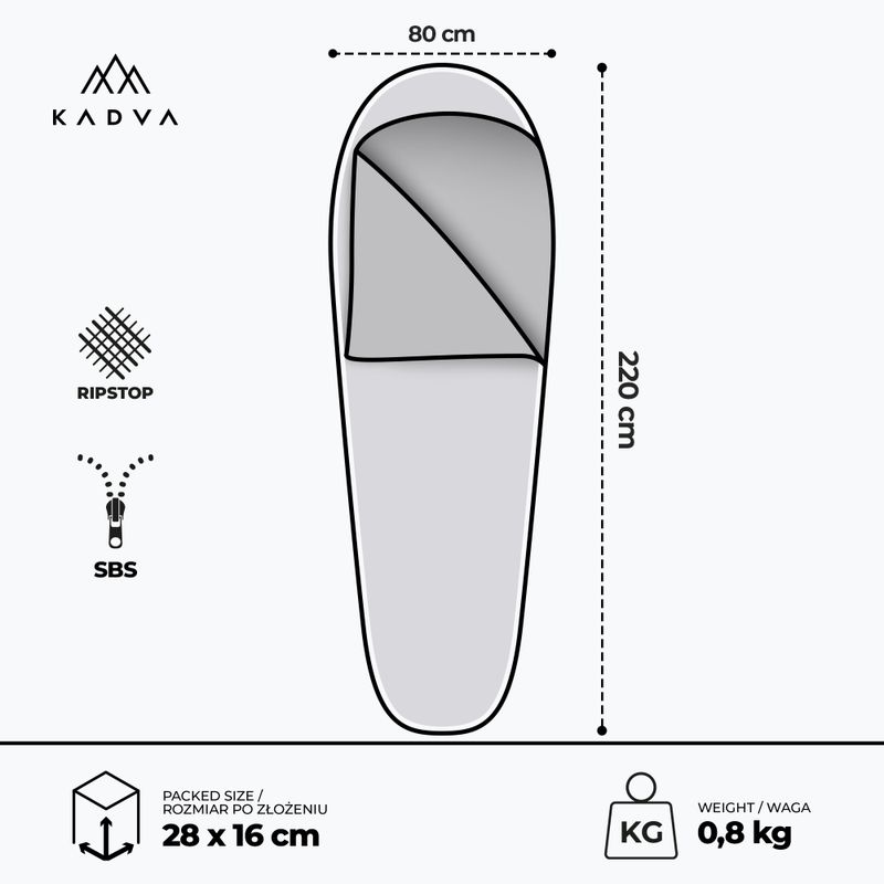 Спален чувал KADVA Light 800 L ляв сив 3