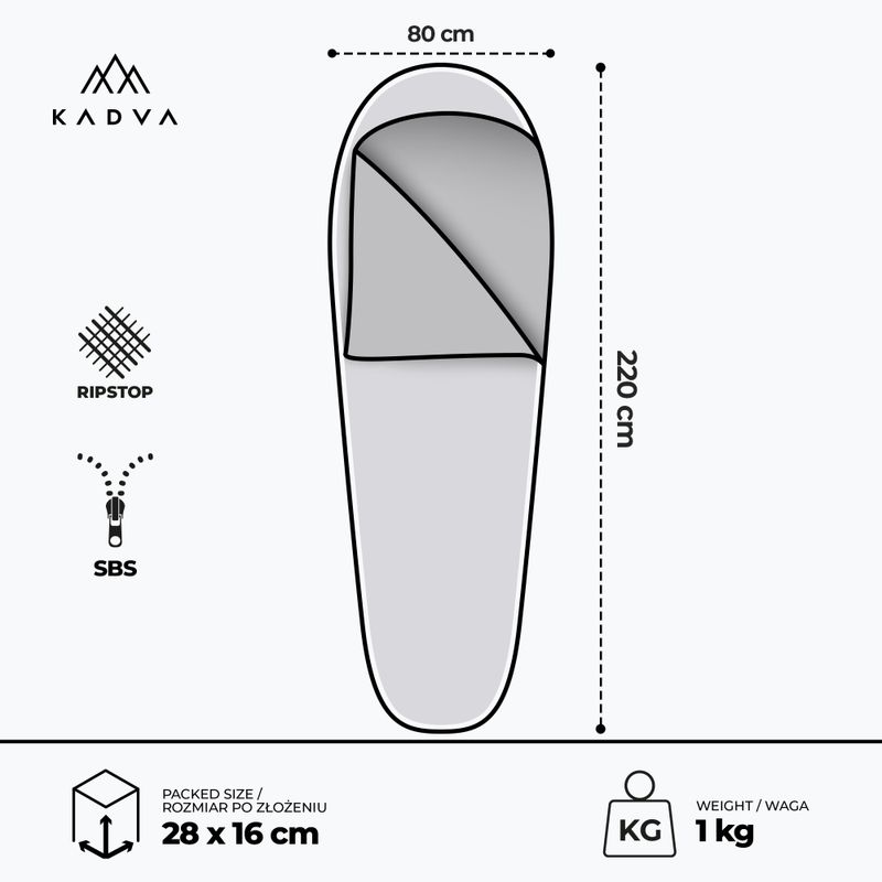 Спален чувал KADVA Light 1000 L, ляв сив 3