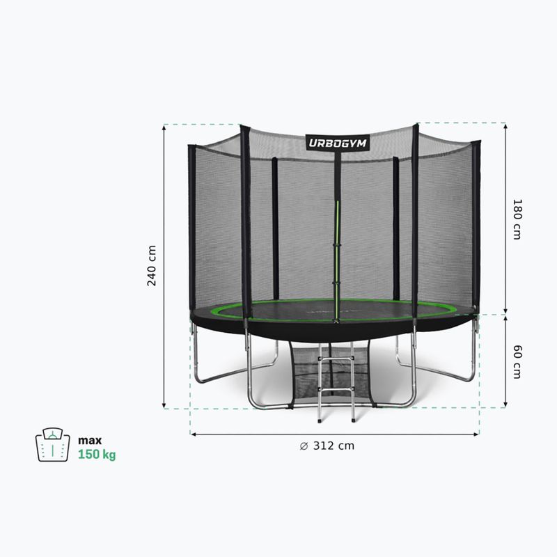 Градински батут Urbogym Classic 312 cm черен 10FT 10