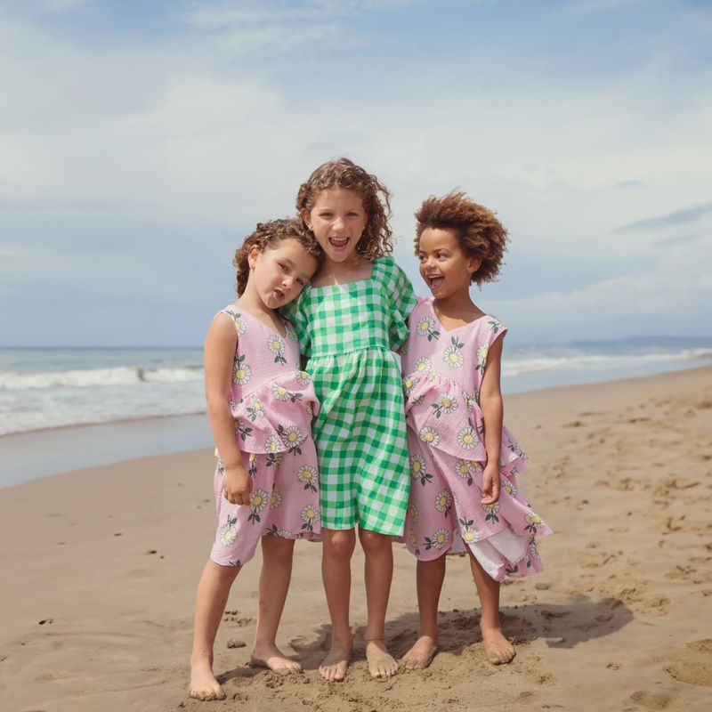 Детска рокля KID STORY Linen green grid 6