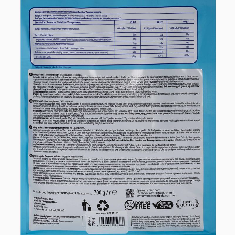 Суроватъчен изолат 6PAK 700g бял шоколад PAK/049#BICZE 2