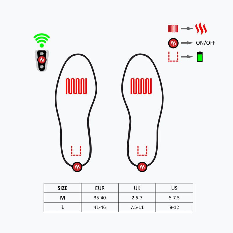 Glovia GW2 отопляеми вложки за ски обувки с дистанционно управление черни 14