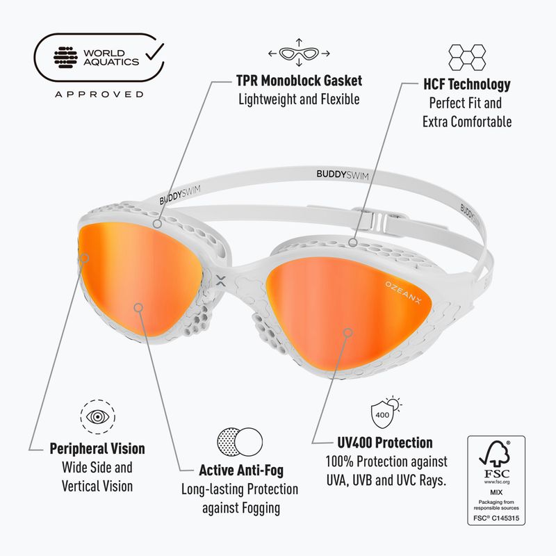 Огледални очила за плуване BuddySwim OzeanX Mirror white / orange 7