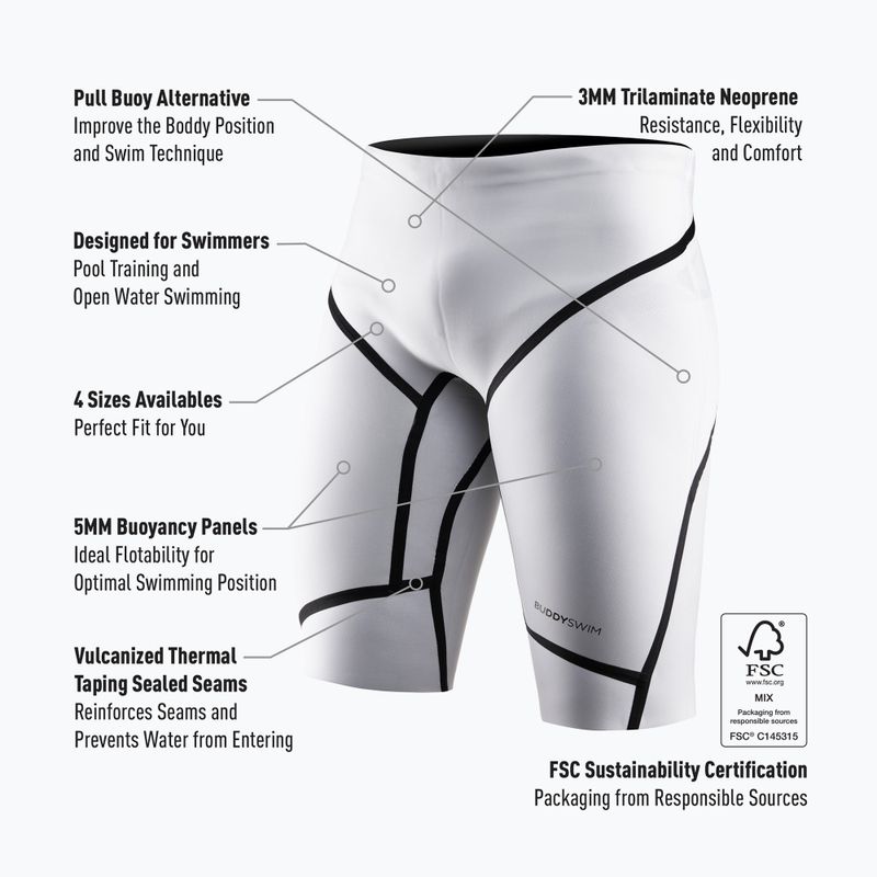 BuddySwim Floating Trilaminate Warmth неопренови къси панталони 5/3 мм бели 2