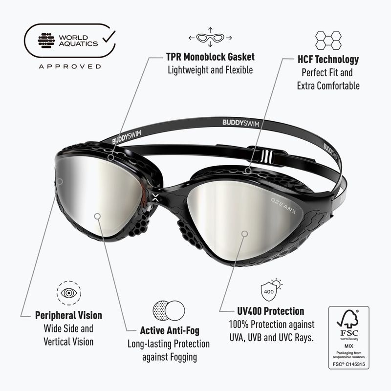 Огледални очила за плуване BuddySwim OzeanX Mirror black / silver 8