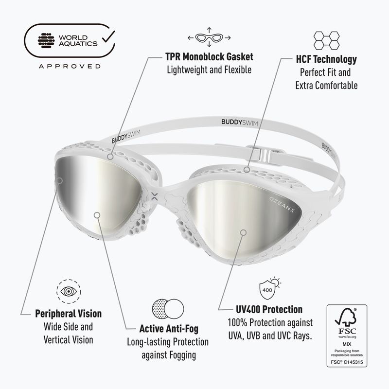 Огледални очила за плуване BuddySwim OzeanX Mirror white / silver 7