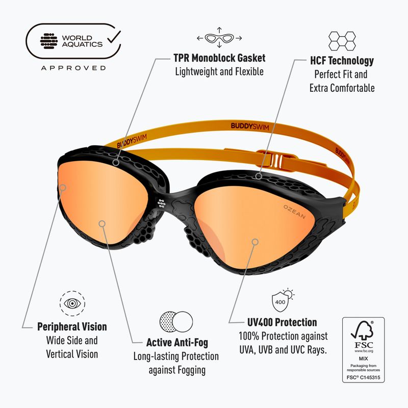 Очила за плуване BuddySwim Ozean black/orange/orange 8