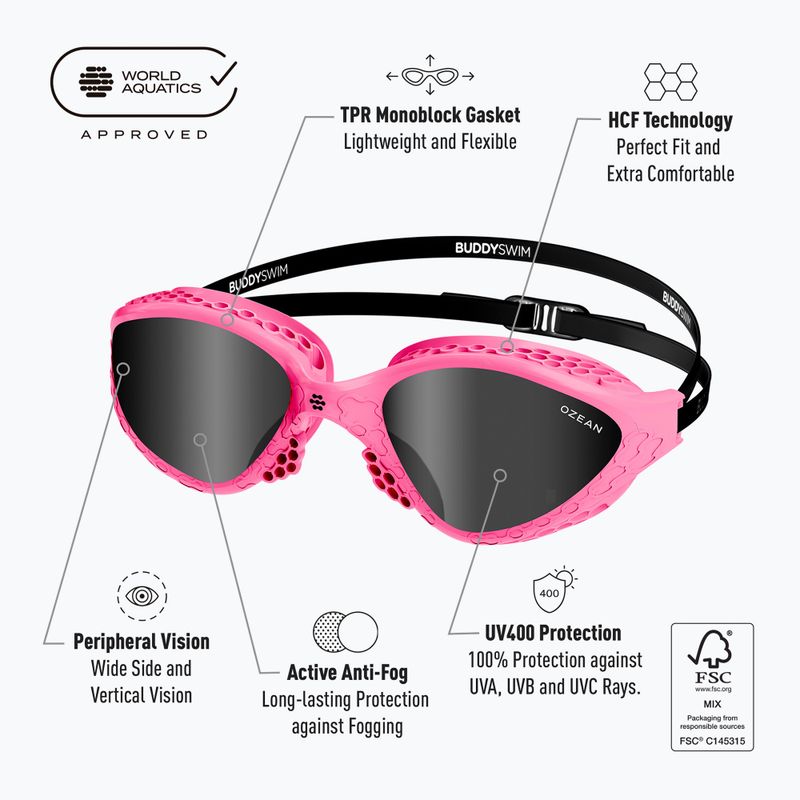 Очила за плуване BuddySwim Ozean pink/black/smoke 7