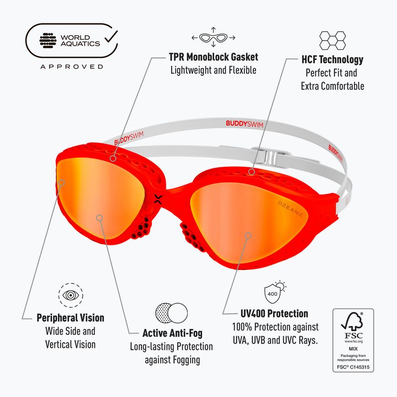Очила за плуване BuddySwim OzeanX Mirror red/white/orange 2