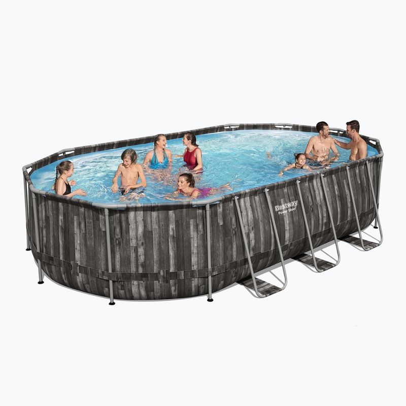 Сглобяем басейн Bestway Power Steel Oval Pool Set 610 x 366 cm кафяв 2