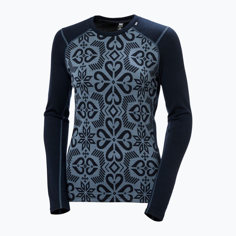 Helly Hansen Lifa Merino Midweight Graphic Crew navy nordic rose aop дамски термобельо с дълъг ръкав 5