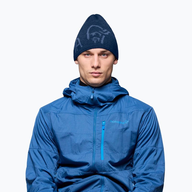 Зимна шапка NORRONA MerinoUll Logo Beanie indigo night melange 2