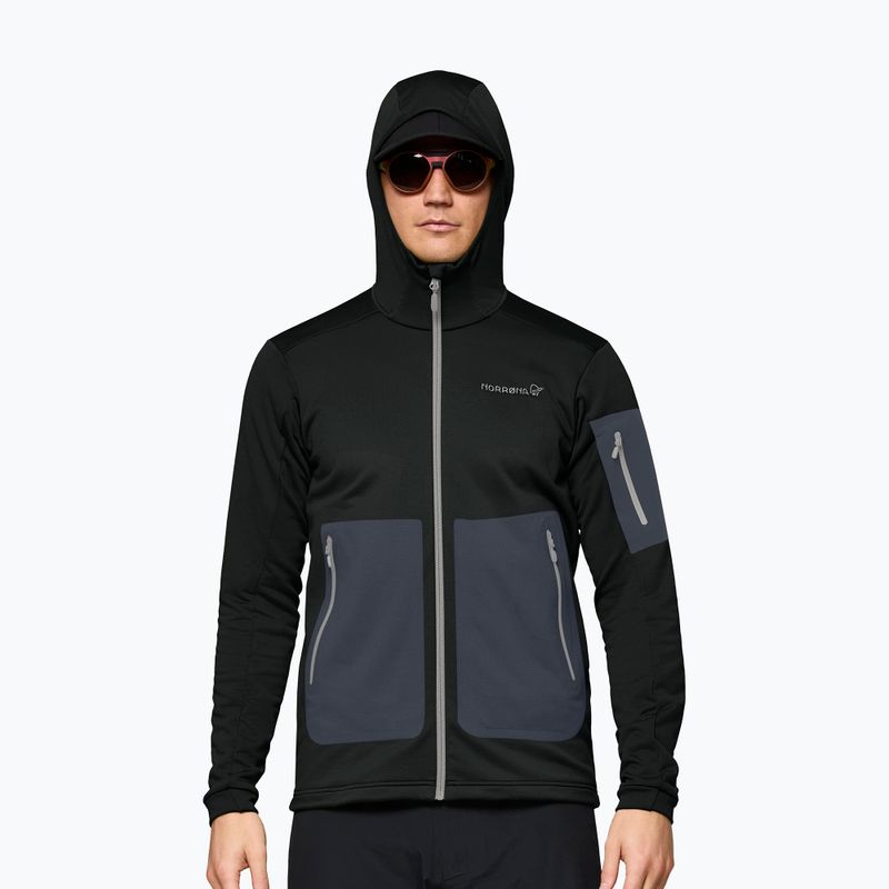 Мъжки суитшърт за трекинг NORRONA Falketind Warm2 Stretch Hood caviar black