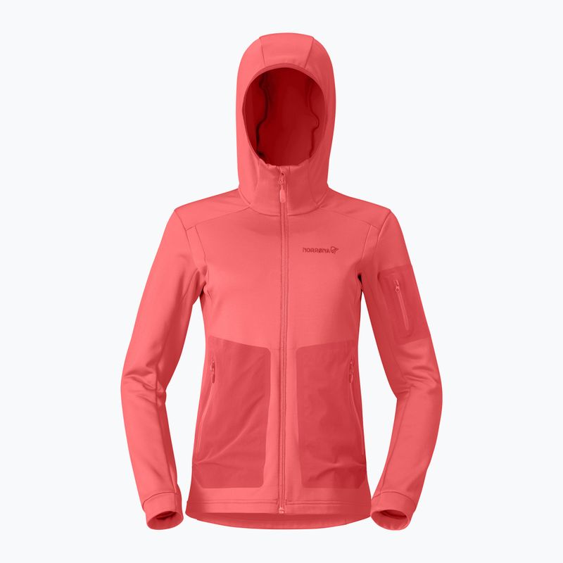 Дамски суитшърт за трекинг NORRONA Falketind Warm2 Stretch Hood deep sea coral/baked apple 5