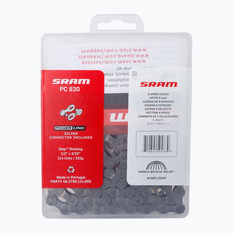 Верига за велосипед SRAM 10 CN PC830 W/ PWR сива 46.2758.114.005 2