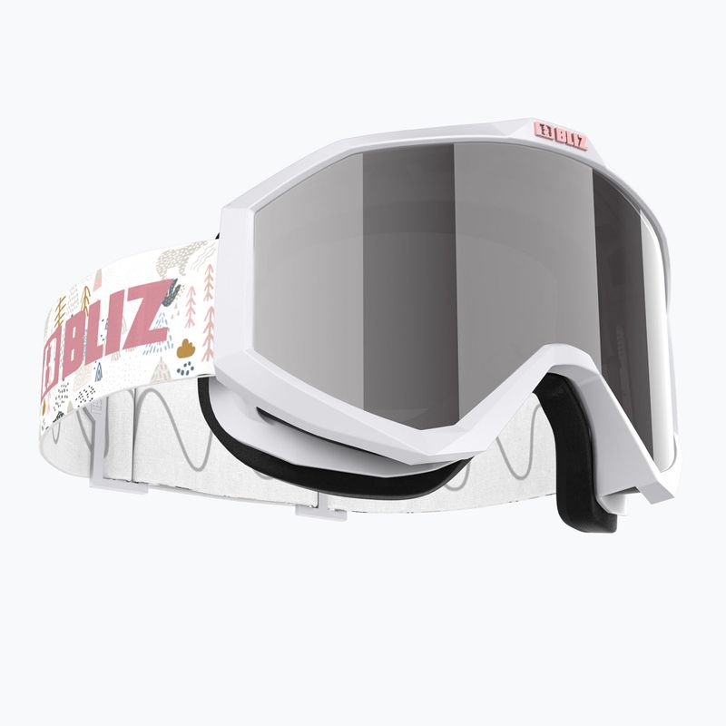 Детски скиорски очила Bliz Liner Jr white pink logo/pink&silver mirror