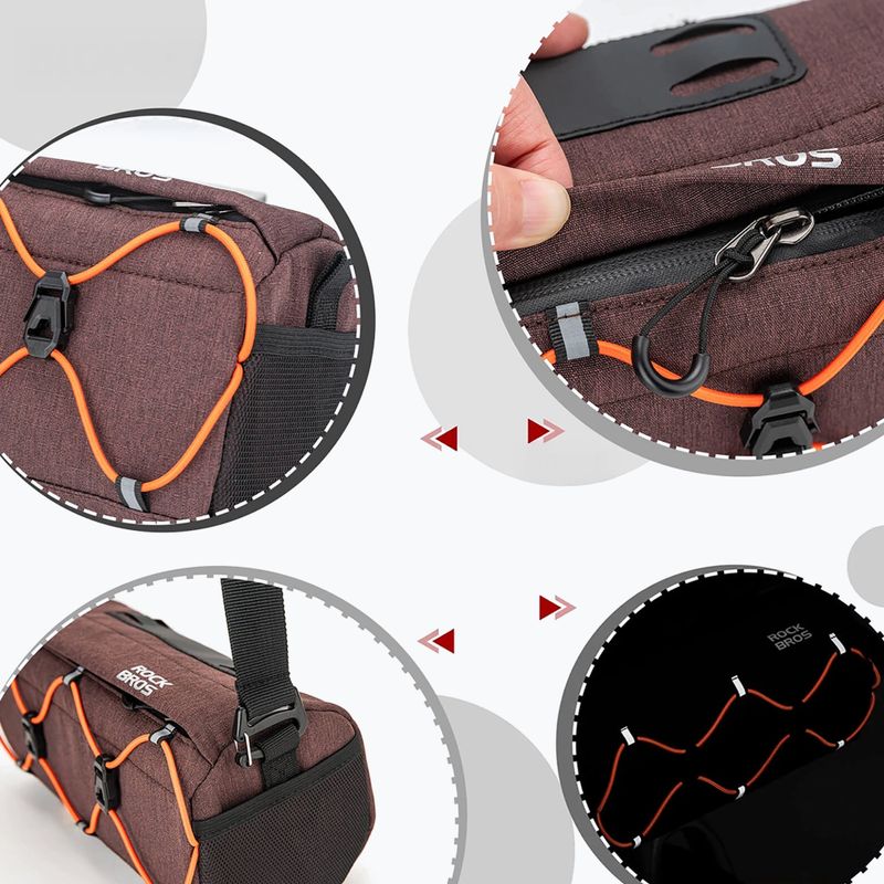 Чанта за кормило на велосипед Rockbros 30110054 Bike Front Bag 2,2 l brown 3