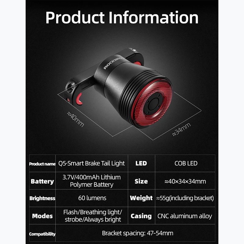 Заден велосипеден фар Rockbros TL907Q50 Taillight 60 Lumen black 7