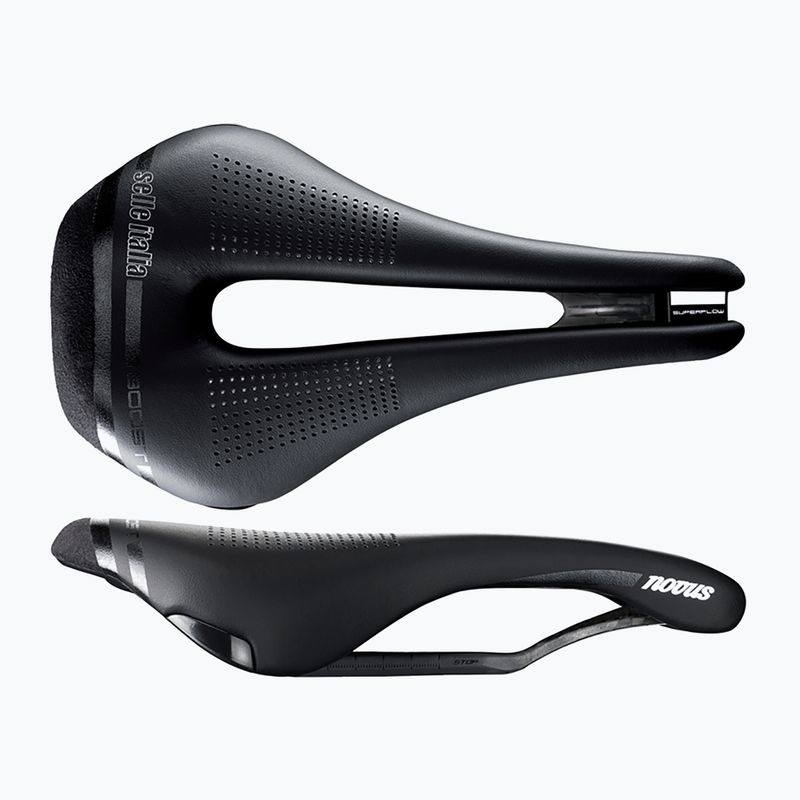Седло за велосипед Selle Italia Novus Boost Kit Carbonio Superflow L Ti 316 Rail Fibra-Tek черно SIT-080A802ICA001