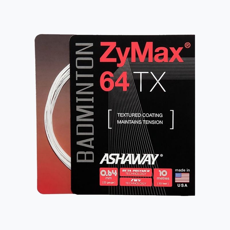 Струна за бадминтон ASHAWAY ZyMax 64 TX - комплект бял