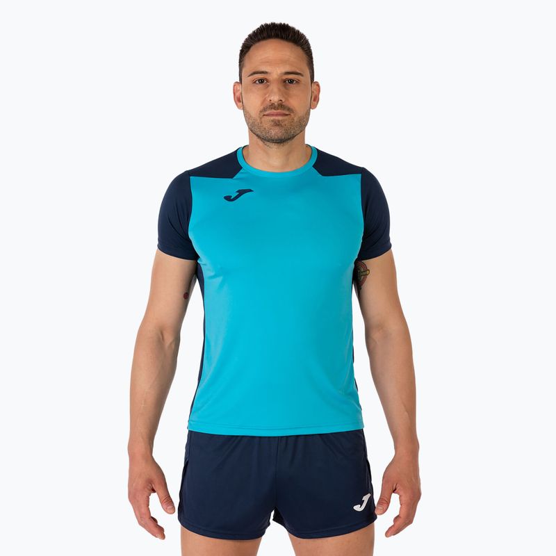Мъжка тениска за бягане Joma Record II fluor тюркоаз/насиво