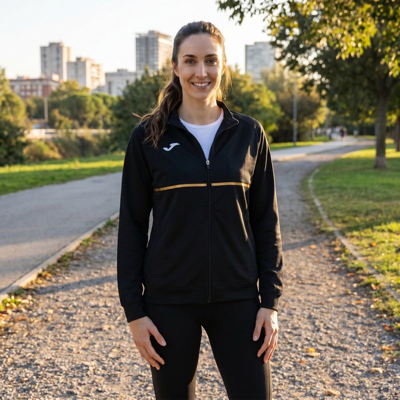 Женски потник за бягане Joma Record III Full Zip черен 5