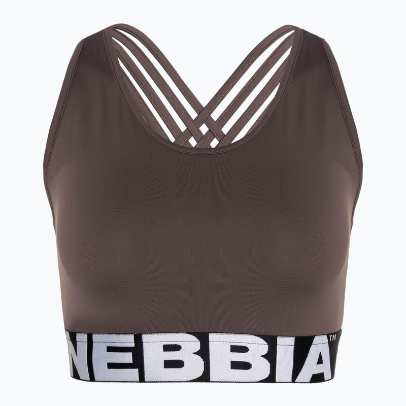 NEBBIA Medium Impact Cross кафяв фитнес сутиен 4