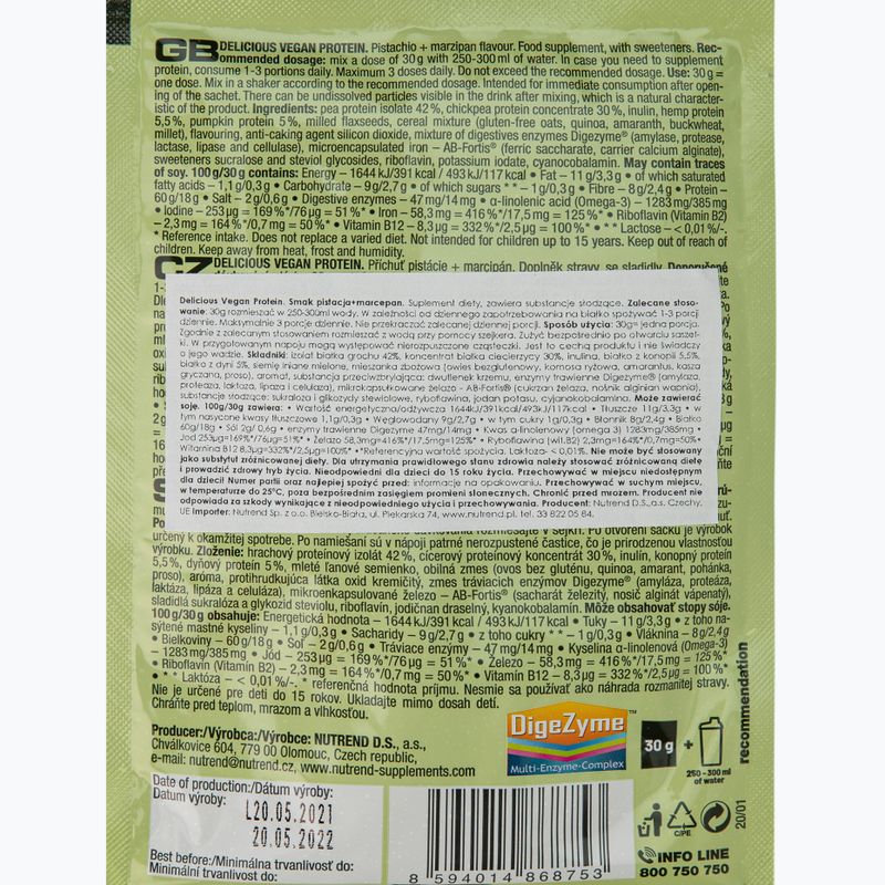 Nutrend Вкусен вегански протеинов шейк 5x30 g шамфъстък и марципан VS-105-150-PIMC 2