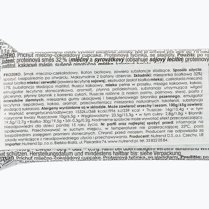 Протеинов бар Nutrend Pro Zero 65g шоколадов кекс VM-060-65-MLČ 2