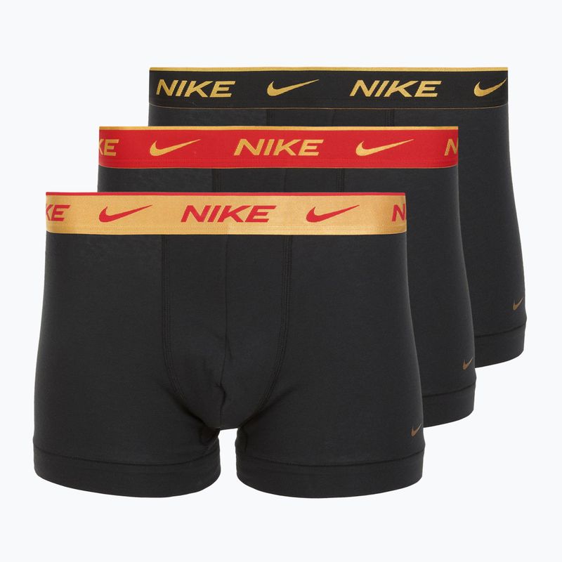 Мъжки боксерки Nike Everyday Cotton Stretch Trunk 3 чифта червено/ университетско червено/ пшенично златно/ черно висок блясък wb