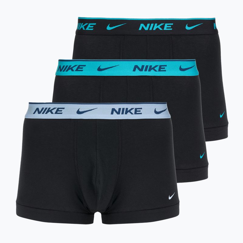 Мъжки боксерки Nike Everyday Cotton Stretch Trunk 3 чифта черно светло амирово синьо/прашен кактус/черен колан