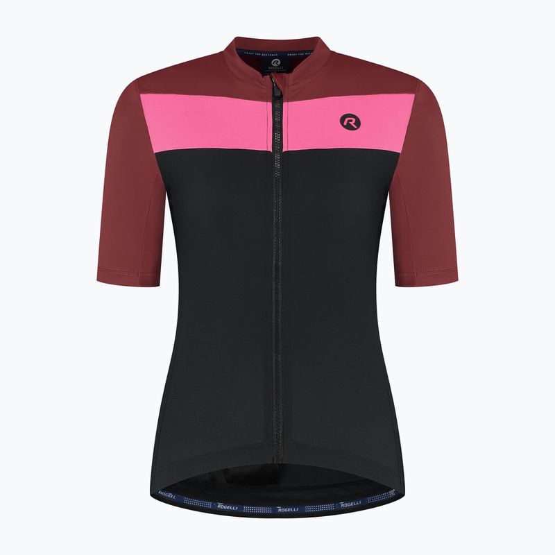 Дамска тениска за колоездене Rogelli Core Block W black/bordeaux/pink 7