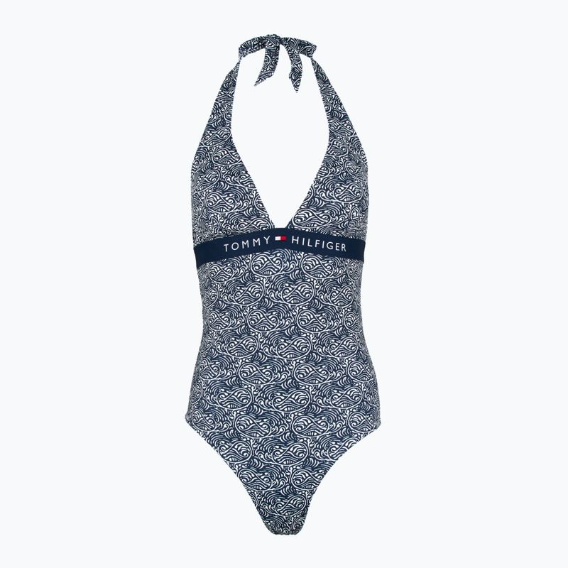 Дамски бански костюм от една част Tommy Hilfiger Halter One Piece Rp Print илюстрирана вълна dark night navy