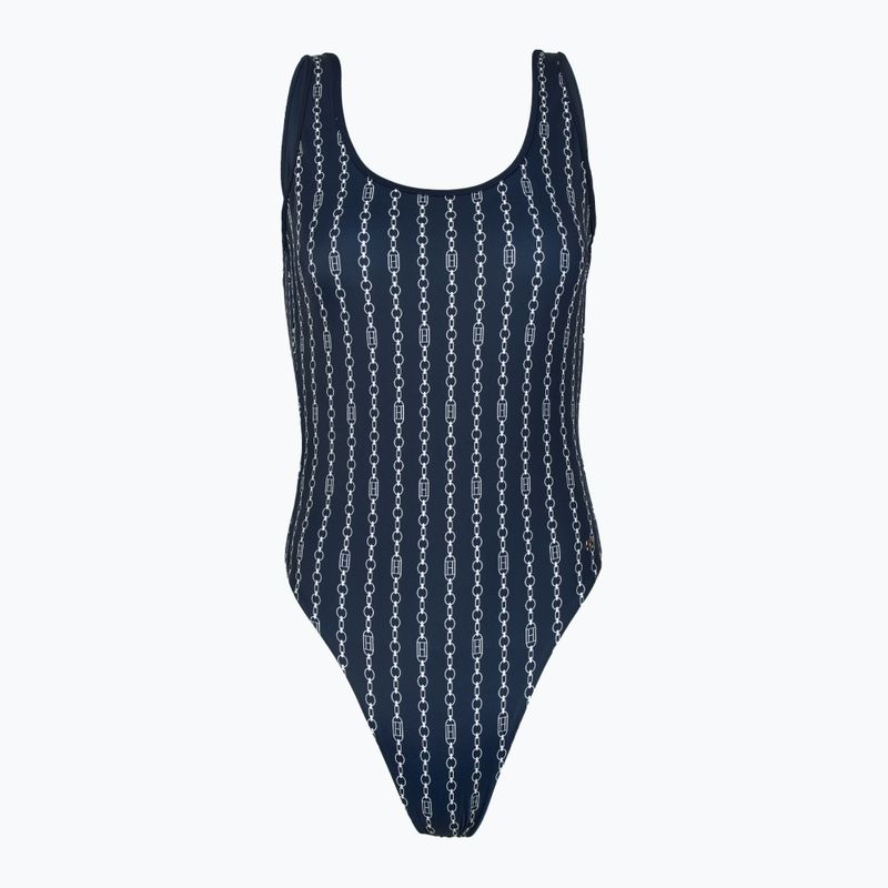 Tommy Hilfiger дамски едноцветен бански One Piece Print (Ext) flag chain dark night navy
