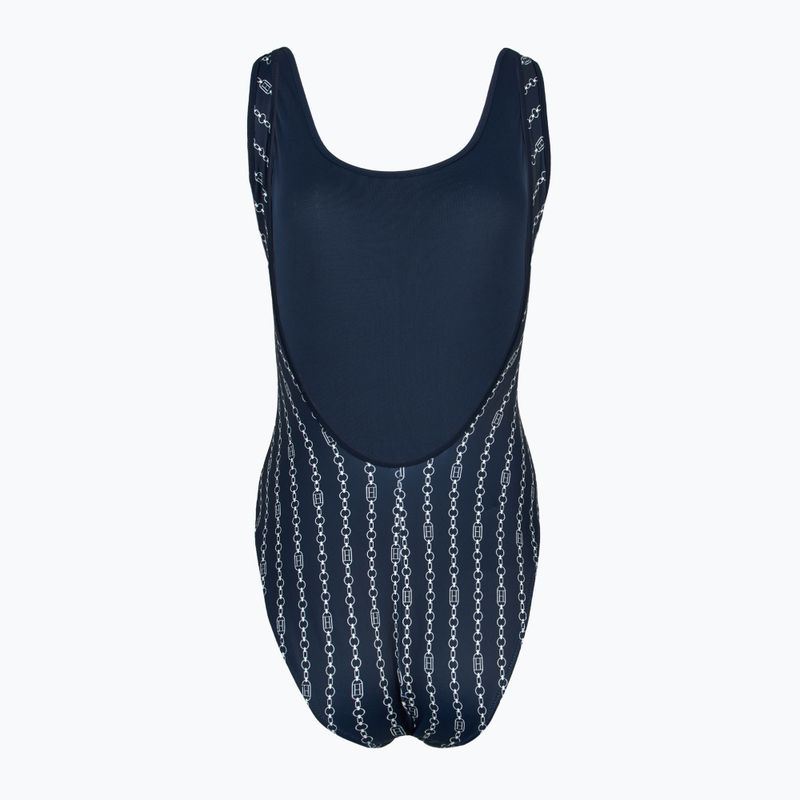 Tommy Hilfiger дамски едноцветен бански One Piece Print (Ext) flag chain dark night navy 2