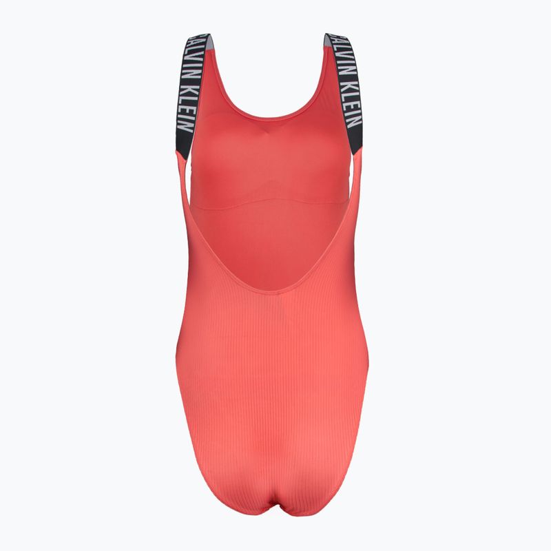 Дамски бански костюм от една част Calvin Klein KW0KW02754 Intense Power Rib Scoop Back One Piece-RP dazzling coral 2