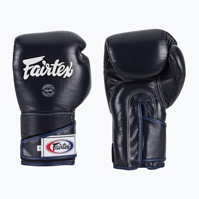 Fairtex Стилни ъглови боксови ръкавици за спаринг - заключен палец, сини