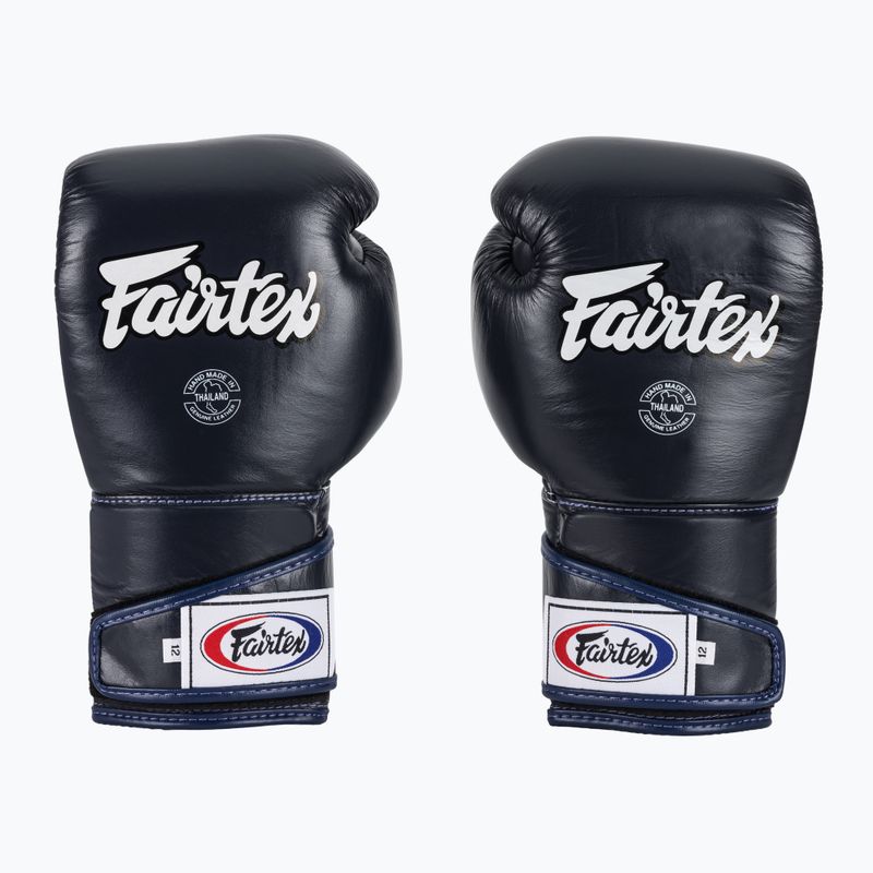 Fairtex Стилни ъглови боксови ръкавици за спаринг - заключен палец, сини 2