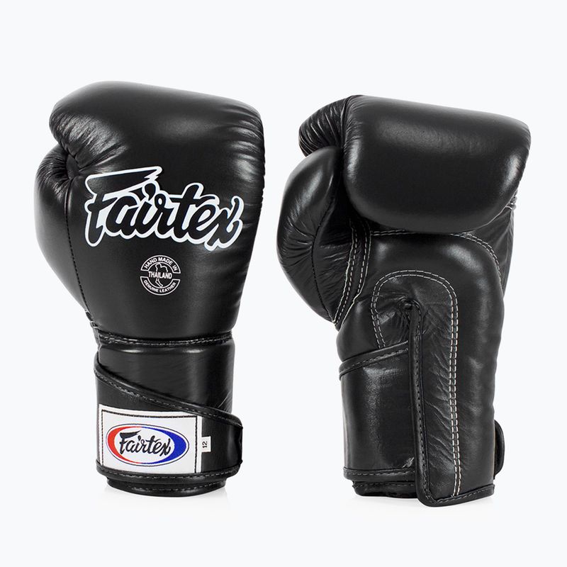 Fairtex Стилни ъглови боксови ръкавици за спаринг - заключен палец черни