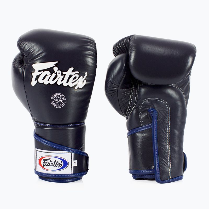 Fairtex Стилни ъглови боксови ръкавици за спаринг - заключен палец, сини